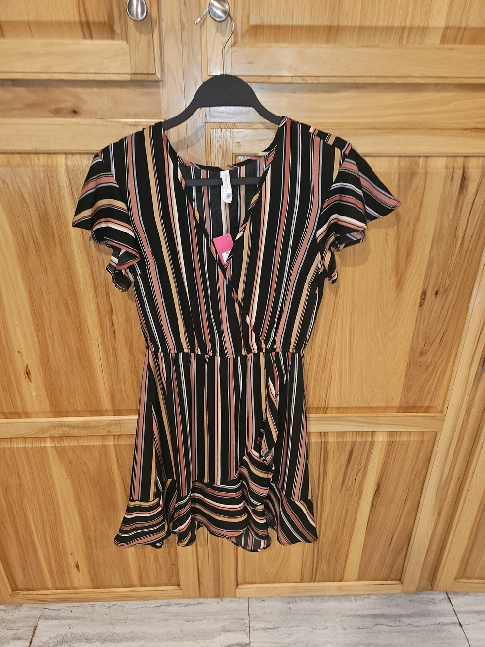 Xhilaration Black Mini Dress with Pink and Tan Stripes